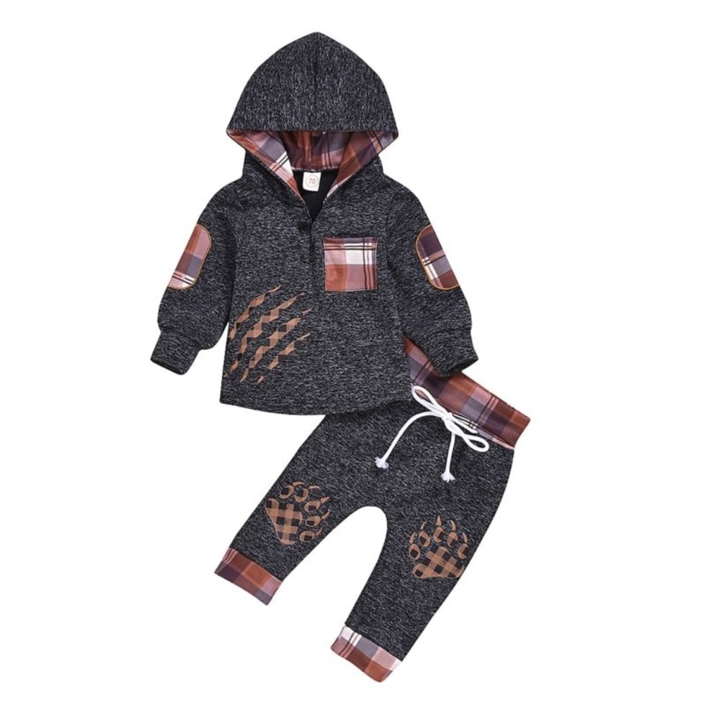 Hoodie And Pants Flannel Set Brown